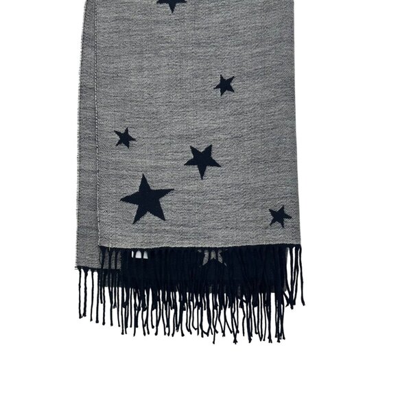Gap Gray & Navy Star Print Reversible Scarf With Fringed Edges 78X24 inches - Picture 11 of 11